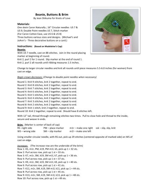 Beanie Buttons Brim Knots Of Love Beanie Buttons Brim Knots Of Love