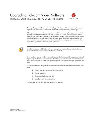 Upgrading Polycom Video Software VSX Series, V500, ViewStation ...