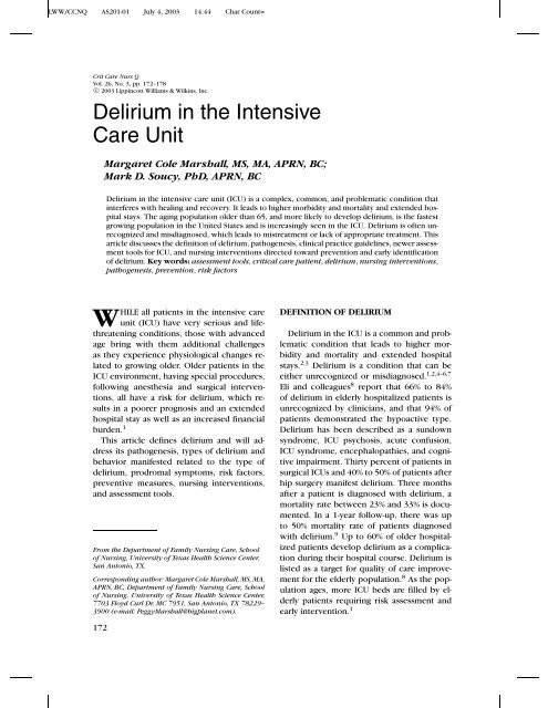 Delirium in the Intensive Care Unit