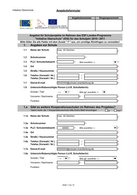 Angebotsformular 1. Angaben zur Schule 1.a Gibt es ... - kobra.net