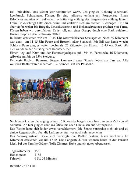 2008 Rennradtour nach Burgeis/Südtirol - Kolpingsfamilie Beilngries