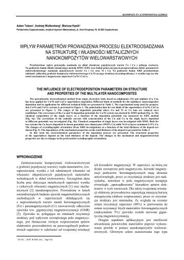 wpływ parametrów prowadzenia procesu elektroosadzania na ...