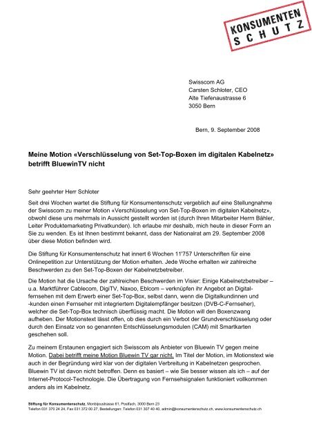 Offener Brief an Swisscom-CEO Carsten Schloter - Stiftung für ...