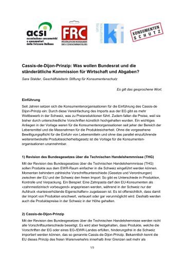 Referat von Sara Stalder, SKS - Stiftung für Konsumentenschutz