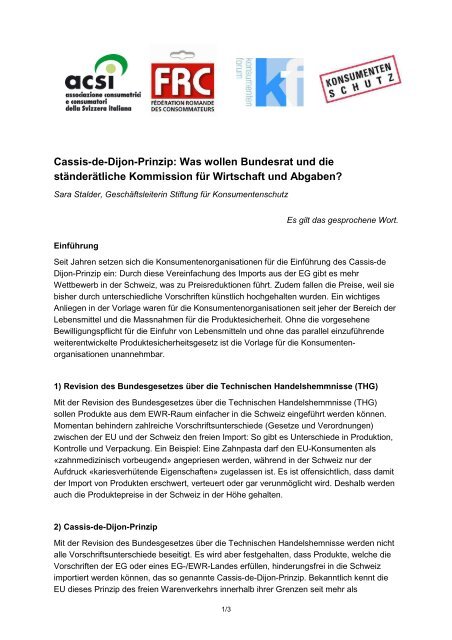 Referat von Sara Stalder, SKS - Stiftung für Konsumentenschutz