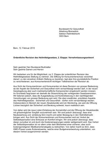 Stellungnahme Heilmittelrevision - Stiftung für Konsumentenschutz