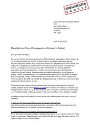 Offener Brief - Stiftung für Konsumentenschutz