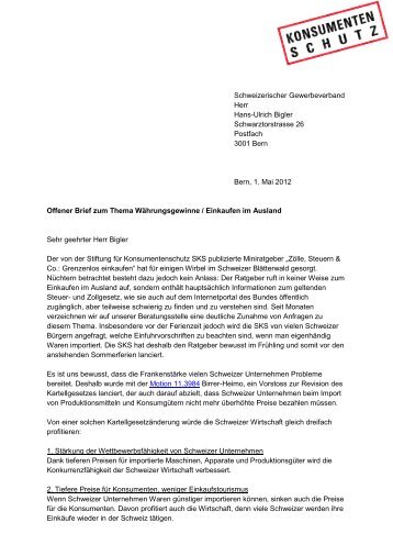 Offener Brief - Stiftung für Konsumentenschutz