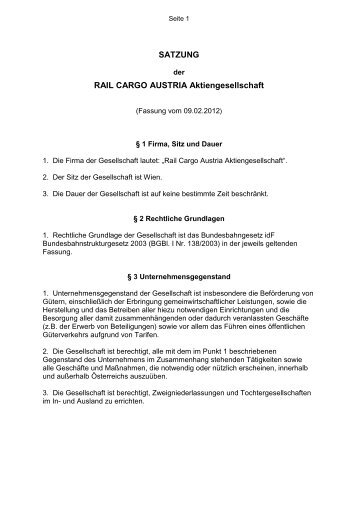 Satzung Rail Cargo Austria AG - ÖBB