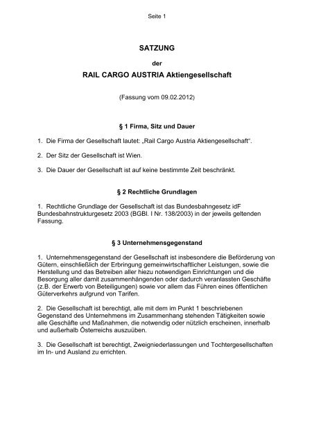 Satzung Rail Cargo Austria AG - ÖBB