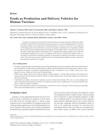 Foods as Production and Delivery Vehicles for Human Vaccines