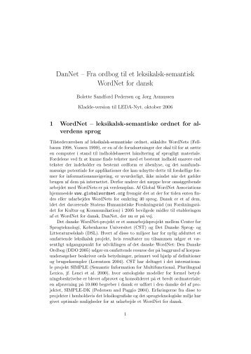 DanNet ? Fra ordbog til et leksikalsk-semantisk WordNet for dansk