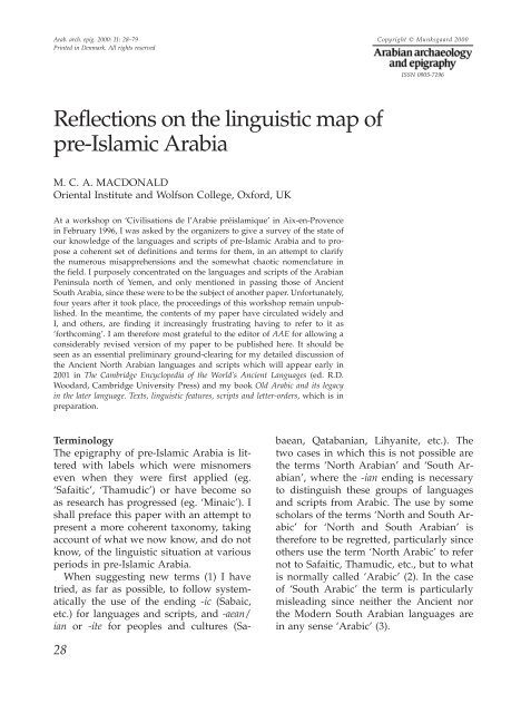 Reflections on the linguistic map of pre-Islamic Arabia - Khalili ...