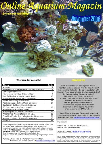 Ausgabe November 2006 - Online Aquariummagazin