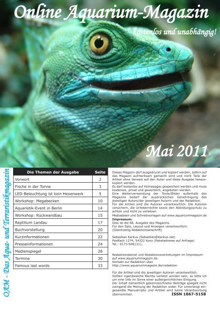 OAM Ausgabe Mai 2011 - Online Aquariummagazin