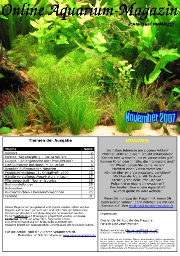 Ausgabe November 2007 - Online Aquariummagazin