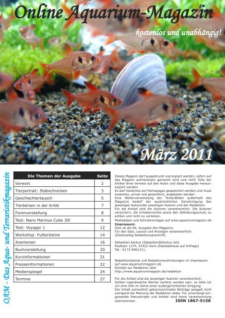 OAM Ausgabe März 2011 - Online Aquariummagazin