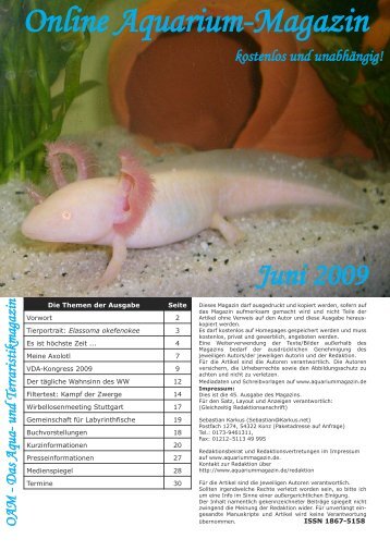 OAM Ausgabe Juni 2009 - Online Aquariummagazin