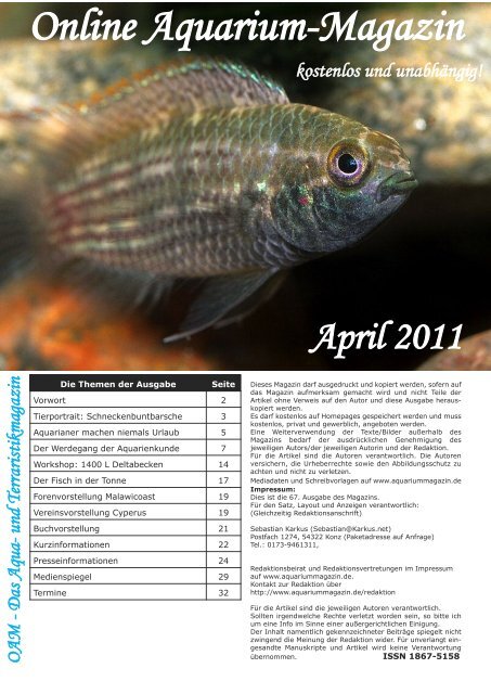 OAM Ausgabe April 2011 - Online Aquariummagazin