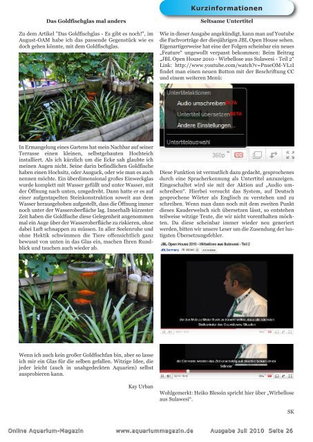 OAM Ausgabe September 2010 - Die Wirbellosen