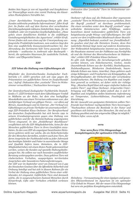 Online Aquarium-Magazin Mai 2010 - Die Wirbellosen