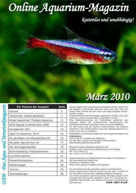 OAM Ausgabe März 2010 - Online Aquariummagazin
