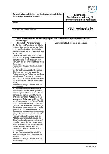 Anlage zum Genehmigungsverfahren "Schweinestall" - Kreis Unna