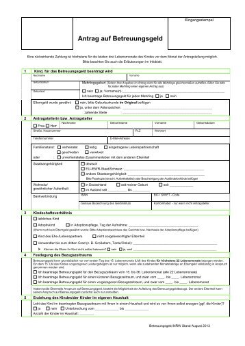 Antrag auf Betreuungsgeld (PDF) - Kreis Unna