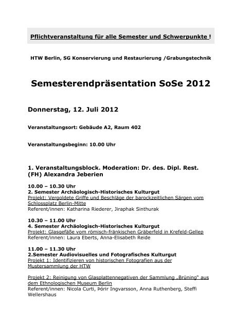 Das vollständige Vortrags-Programm als pdf. - Konservierung und ...