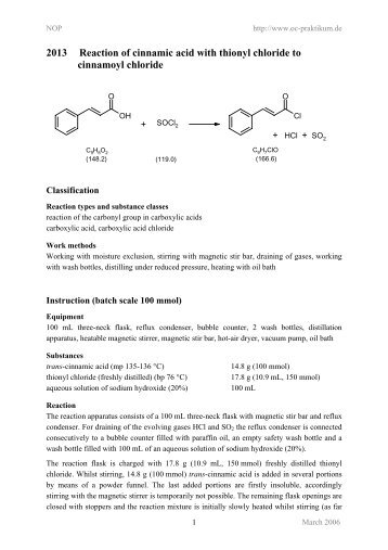 2013 Reaction of cinnamic acid with thionyl chloride to ... - kriemhild