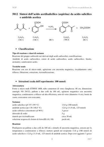 5012 Sintesi dell'acido acetilsalicilico (aspirina) da acido ... - kriemhild
