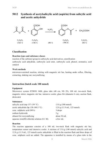 5012 Synthesis of acetylsalicylic acid (aspirin) from ... - kriemhild