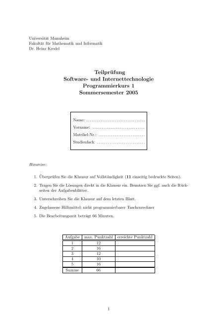 Sommersemester 2005 - Universität Mannheim