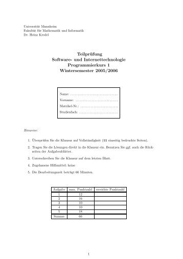 Wintersemester 2005/2006 - Universität Mannheim