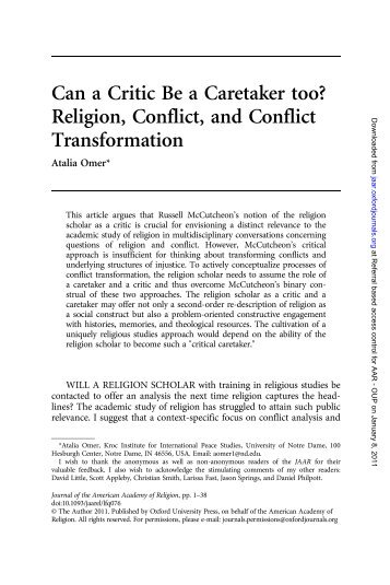 Religion, Conflict, and Conflict Transformation - Kroc Institute for ...