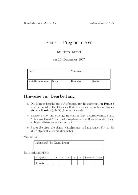 Klausur: Programmieren