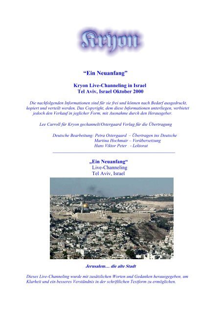 Kryon in Israel - Tel Aviv "Ein Neuanfang"