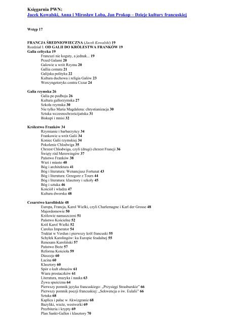 Dzieje Kultury Francuskiej Ksi garnia PWN