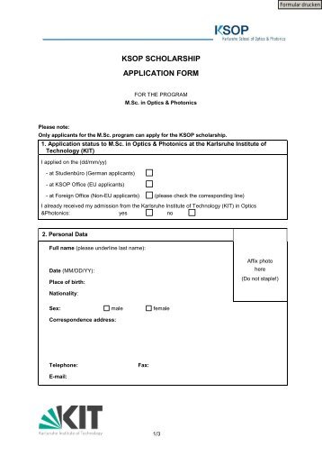 ksop scholarship application form - Karlsruhe School of Optics ...