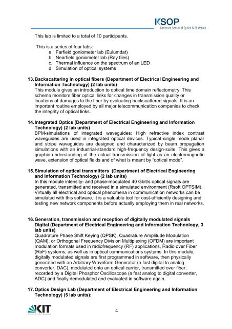 Lab Descriptions - Karlsruhe School of Optics & Photonics - KIT