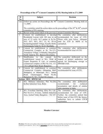 Proceedings of the 47th Consent Committee (CFE) Meeting held on ...