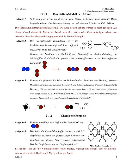 3.1.1 Das Dalton-Modell der Atome 3.1.2 Chemische Formeln