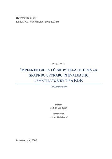 Implementacija učinkovitega sistema za gradnjo, uporabo in ... - IJS