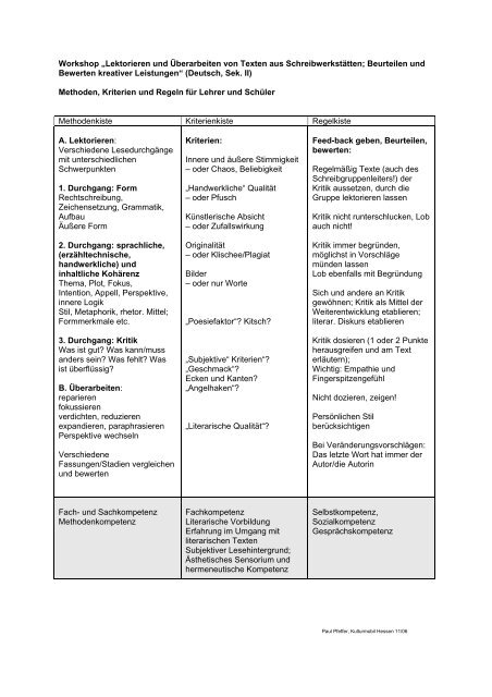 Kompetenzmatrix: Lektorieren und Überarbeiten von Texten - Hessen