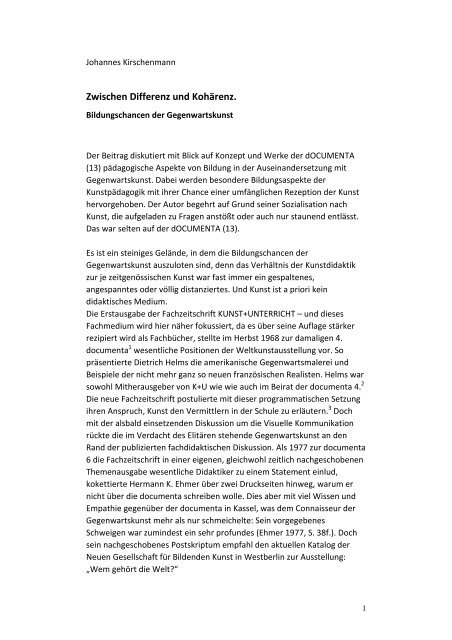 Zwischen Differenz und Kohärenz. - Kulturportal Schule Hessen