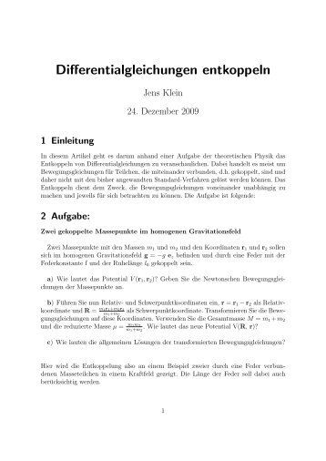 Neu: Differentialgleichungen entkoppeln - Kulturserver