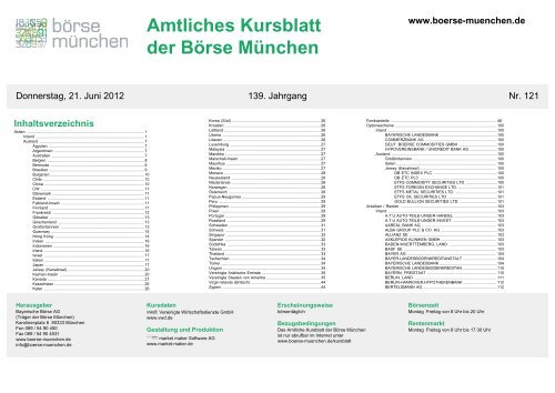 Amtliches Kursblatt Der Borse Munchen Bayerische Borse