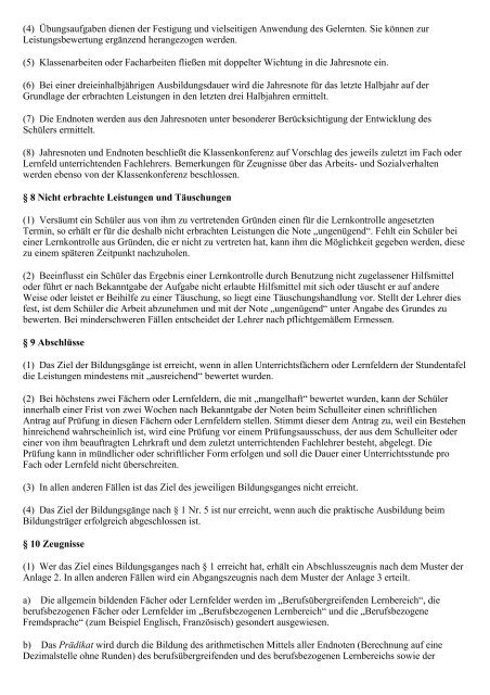 Verordnung über die Berufsschule in Mecklenburg ... - Kursnet