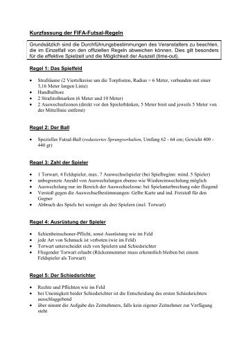 Kurzfassung der FIFA-Futsal-Regeln - Kvfz.de