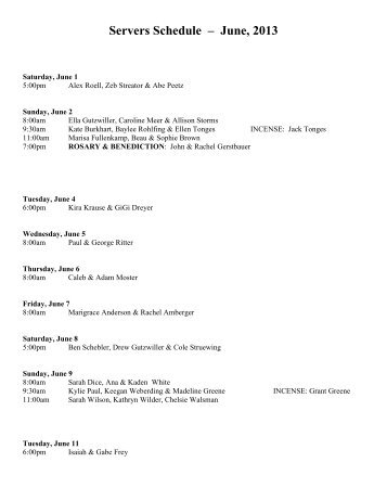 Servers Schedule – June, 2013